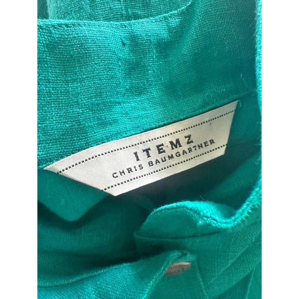 Itemz Chris Baumgartner Teal Linen Jacket Asymmetrical Lagenlook Art to Wear OS - Picture 7 of 8